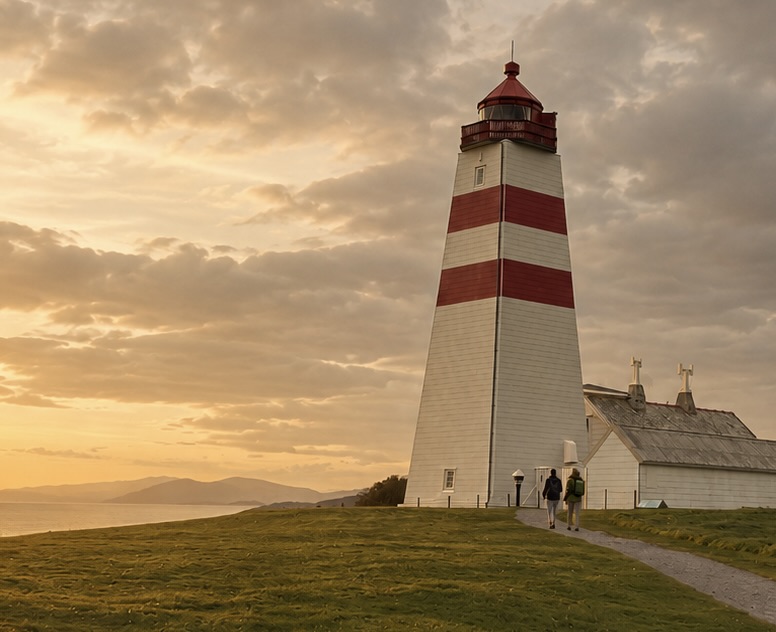 Alnes lighthouse at sunset on Godøya